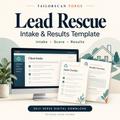 Lead Rescue Intake & Results Template — self-serve digital download; illustrative intake and report mockup, no human review included.