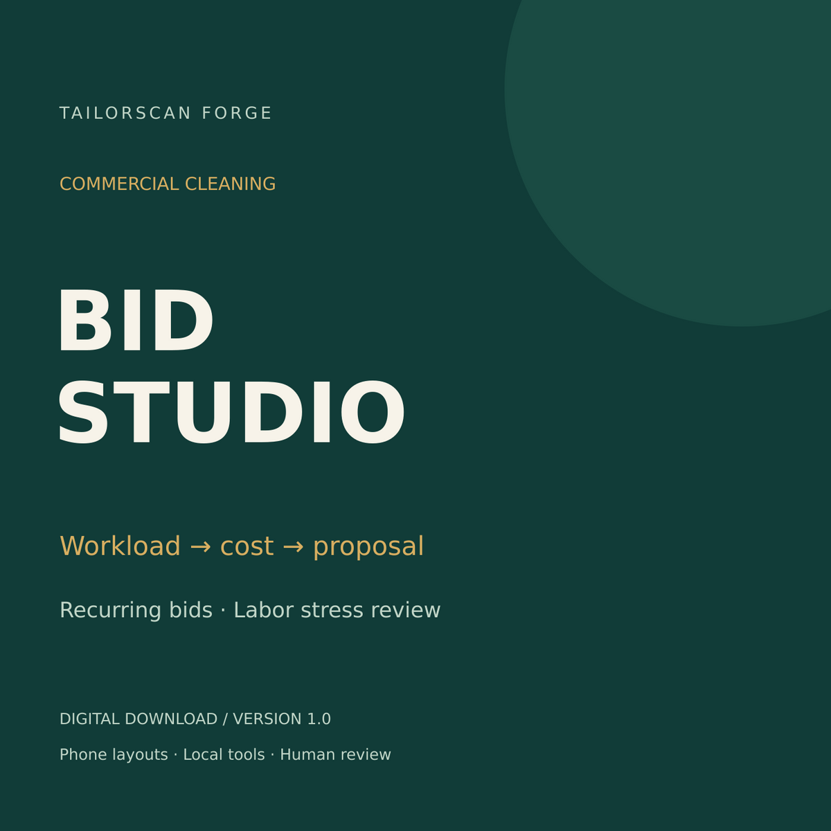 TailorScan Commercial Cleaning Bid Studio: workload, recurring costs and proposal software