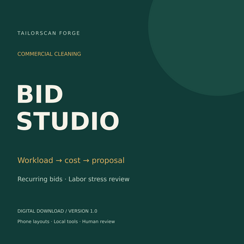TailorScan Commercial Cleaning Bid Studio: workload, recurring costs and proposal software