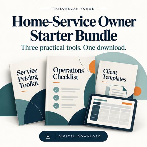 Home-Service Owner Starter Bundle — illustrated digital download cover; artwork is conceptual