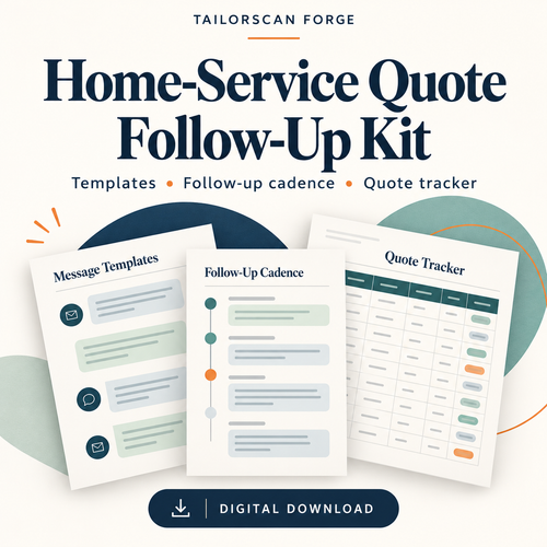 Home-Service Quote Follow-Up Kit — illustrated digital download cover; artwork is conceptual
