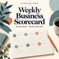 Weekly Business Scorecard cover illustration: manual inputs and a weekly action plan. Digital download; not an actual interface screenshot.